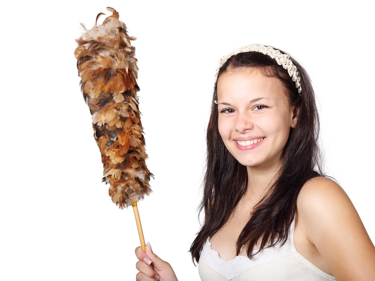 brush, cleaner, cleaning, cute, duster, feather, female, girl, housekeeper, isolated, maid, people, smiling, woman, work, young, cleaner, cleaner, cleaner, duster, duster, housekee