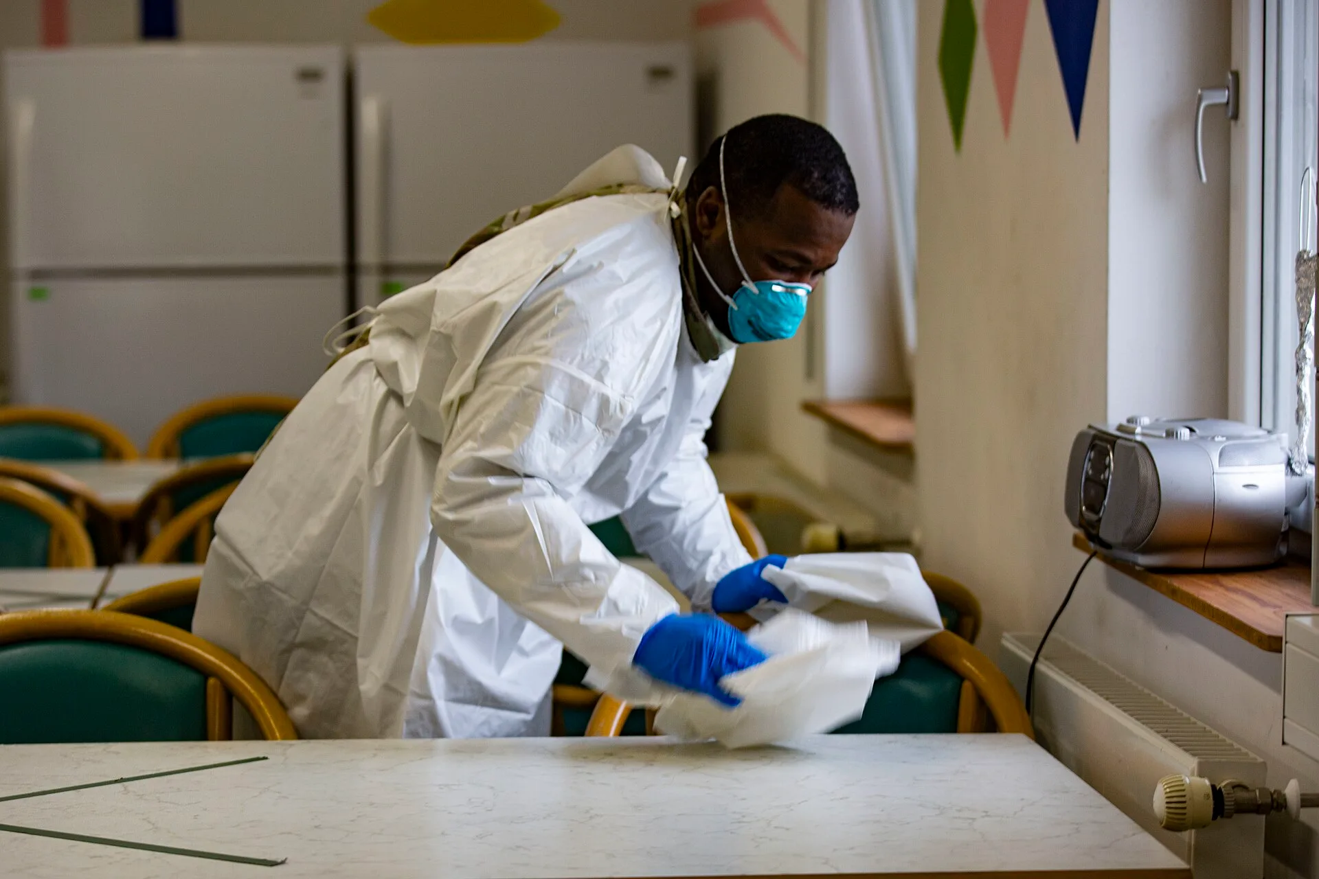 U.S. Soldiers assigned to the Timberwolf Team at JMRC conduct COVID-19 decontamination cleaning at the Hohenfels Training Area. Clean teams are part of JMRC’s ongoing effort to mitigate the risk of COVID-19 for soldiers and personnel at the training areas. (US Army photo by Sgt. Amanda Fry). Home cleaning hiring and training: pipeline, pay and retention