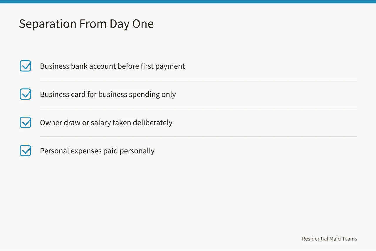 Checklist of four separation rules for cleaning business finances (Home cleaning cash flow basics for owners who hate spreadsheets)
