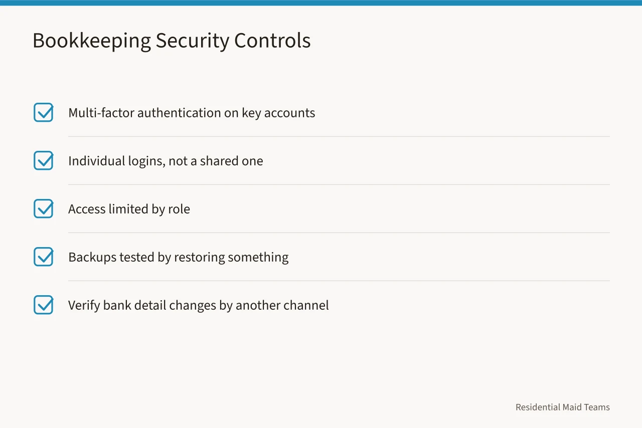 Checklist of five security controls for cleaning company bookkeeping (Home cleaning cash flow basics for owners who hate spreadsheets)